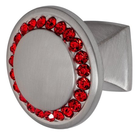 WISDOM STONE Isabel Cabinet Knob, 1-1/4 in dia., Satin Nickel with Red Crystals 4211SN-R